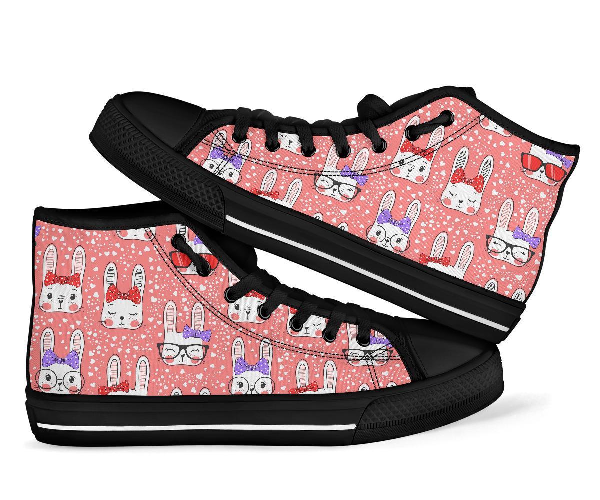 Cute Bunny Rabbit Pattern Print Men Women's High Top Shoes-grizzshop