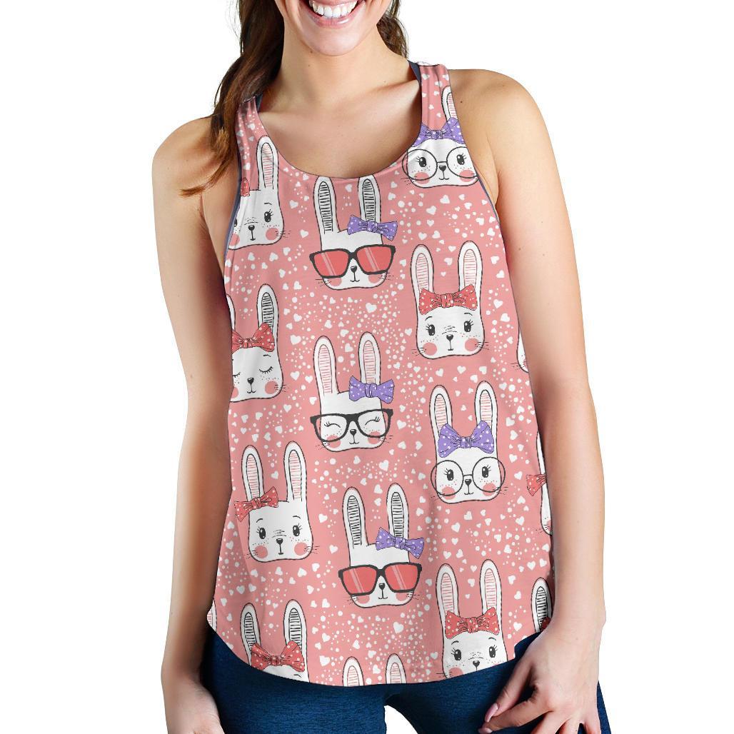Cute Bunny Rabbit Pattern Print Women's Racerback Tank Tops-grizzshop