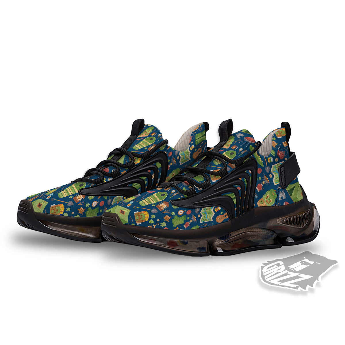 Cute Camping Equipment Print Pattern Black Gym Shoes-grizzshop