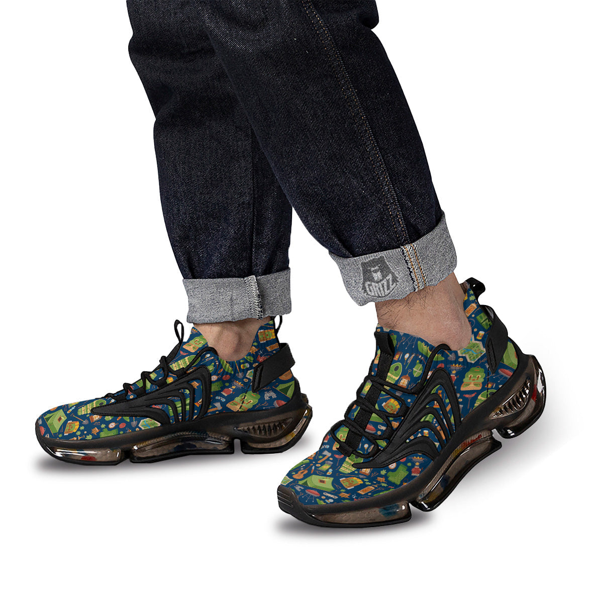 Cute Camping Equipment Print Pattern Black Gym Shoes-grizzshop