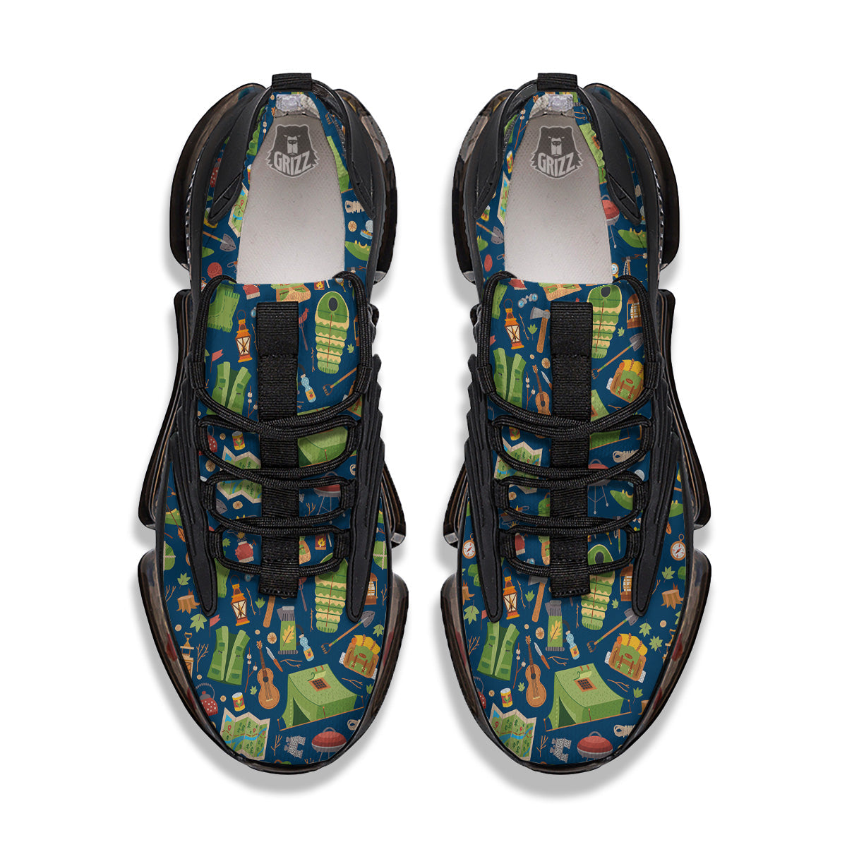 Cute Camping Equipment Print Pattern Black Gym Shoes-grizzshop