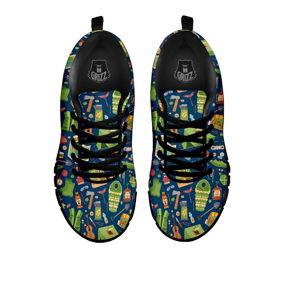 Cute Camping Equipment Print Pattern Black Sneaker-grizzshop
