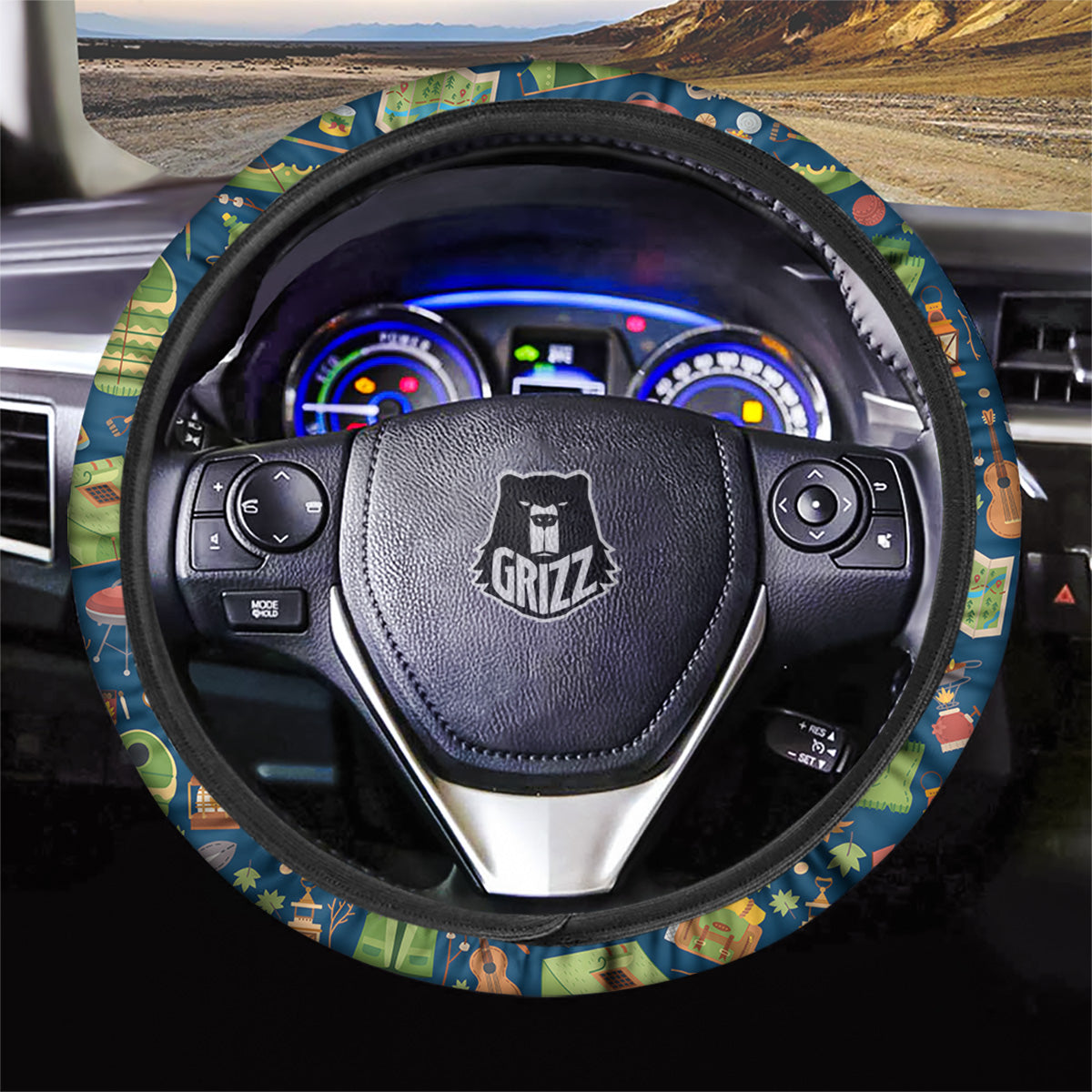 Cute Camping Equipment Print Pattern Car Steering Wheel Cover-grizzshop
