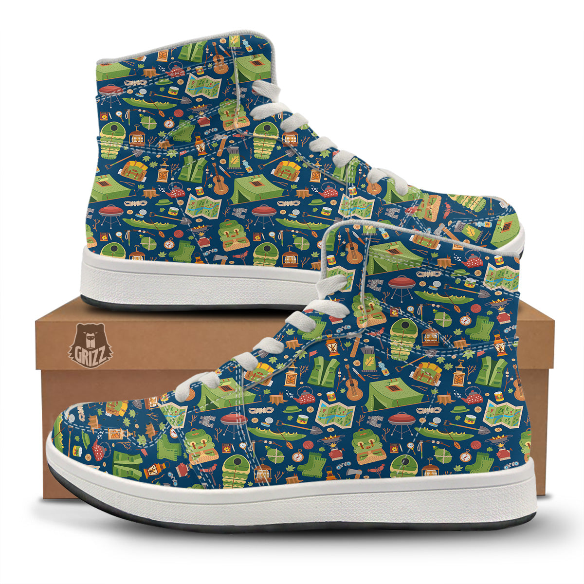 Cute Camping Equipment Print Pattern High Top Sneakers-grizzshop