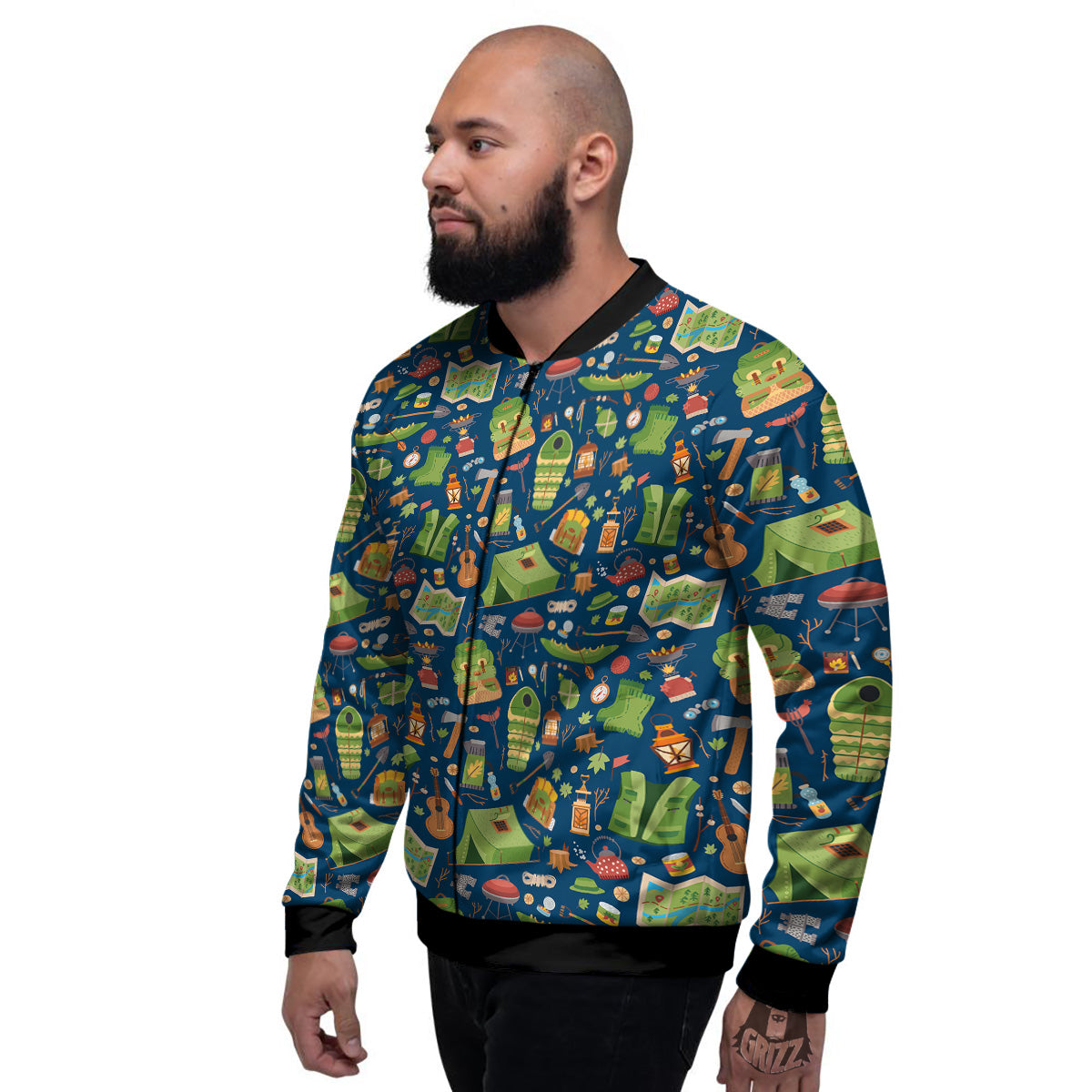 Cute Camping Equipment Print Pattern Men's Bomber Jacket-grizzshop