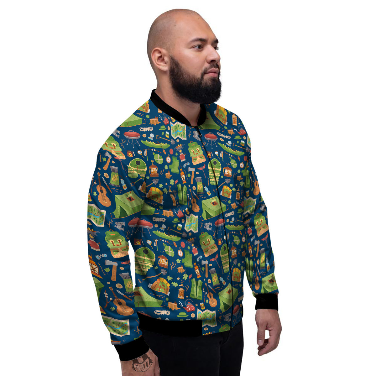Cute Camping Equipment Print Pattern Men's Bomber Jacket-grizzshop