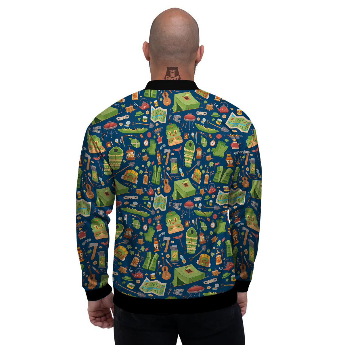 Cute Camping Equipment Print Pattern Men's Bomber Jacket-grizzshop