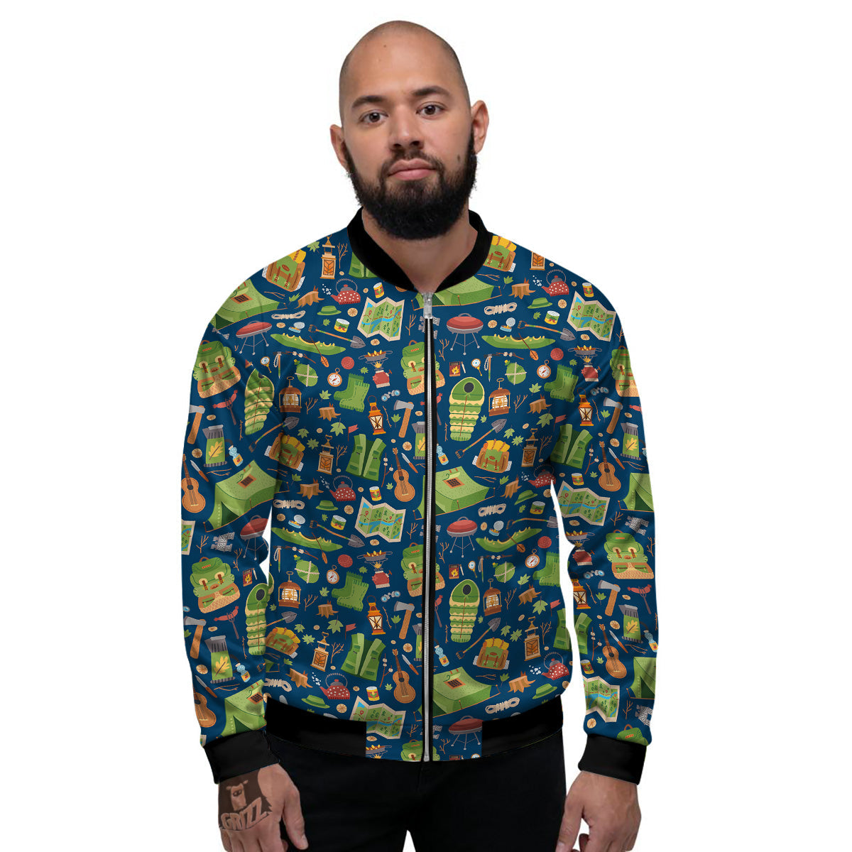 Cute Camping Equipment Print Pattern Men's Bomber Jacket-grizzshop