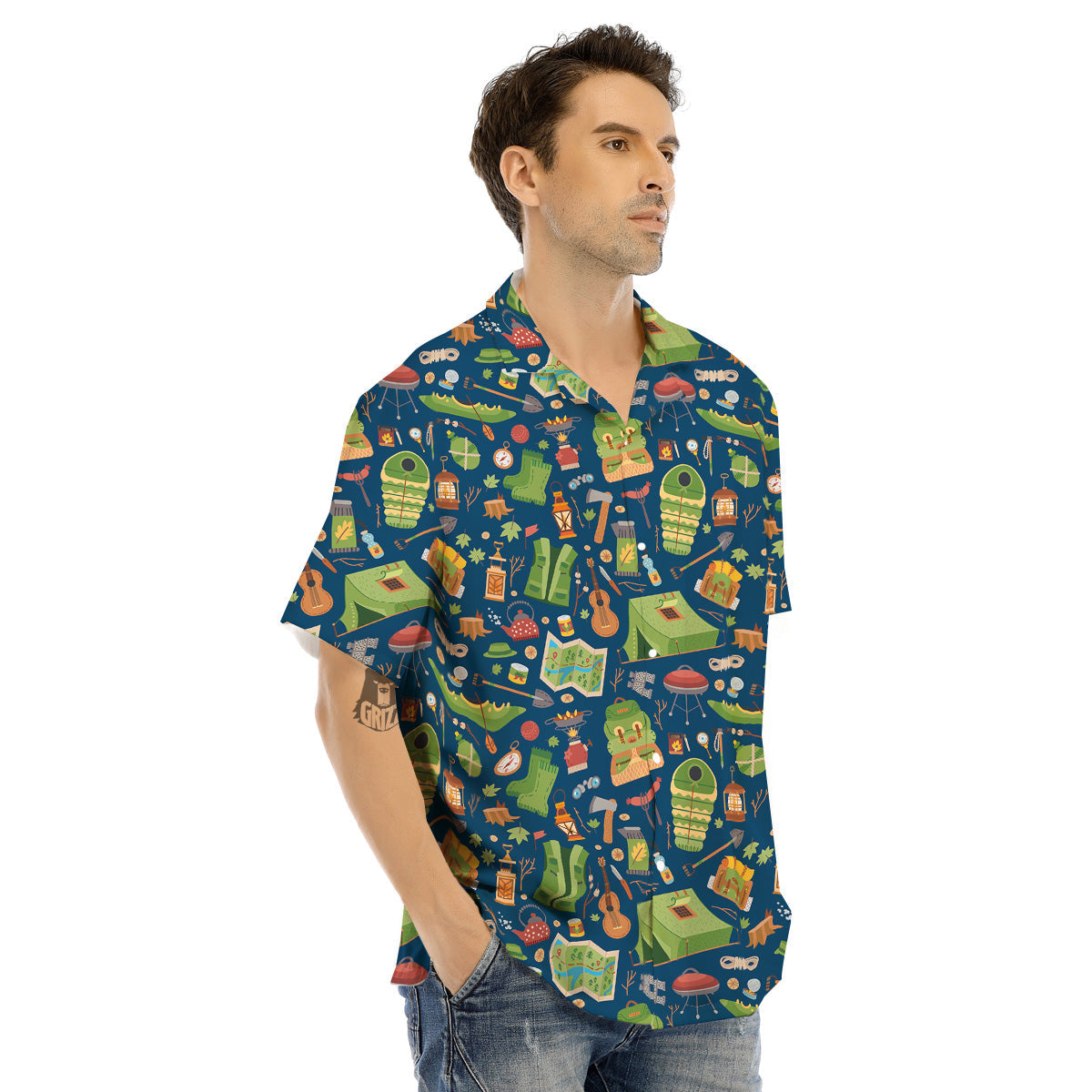 Cute Camping Equipment Print Pattern Men's Hawaiian Shirt-grizzshop