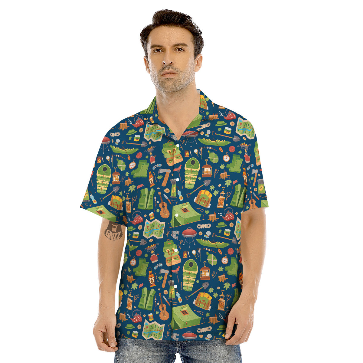 Cute Camping Equipment Print Pattern Men's Hawaiian Shirt-grizzshop
