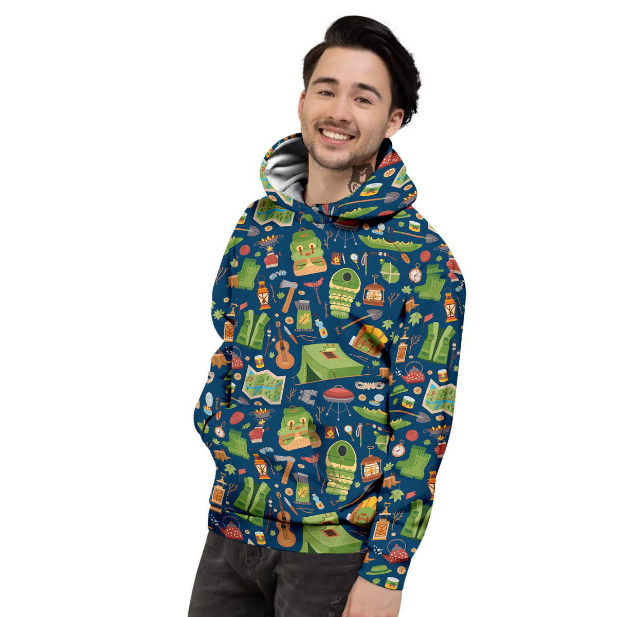 Cute Camping Equipment Print Pattern Men's Hoodie-grizzshop