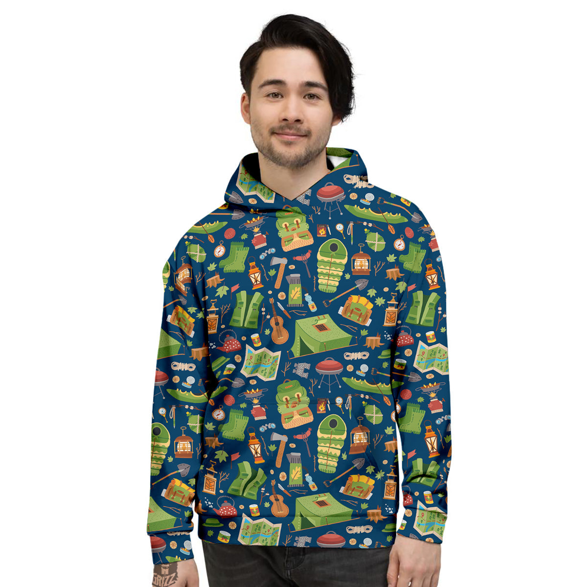 Cute Camping Equipment Print Pattern Men's Hoodie-grizzshop