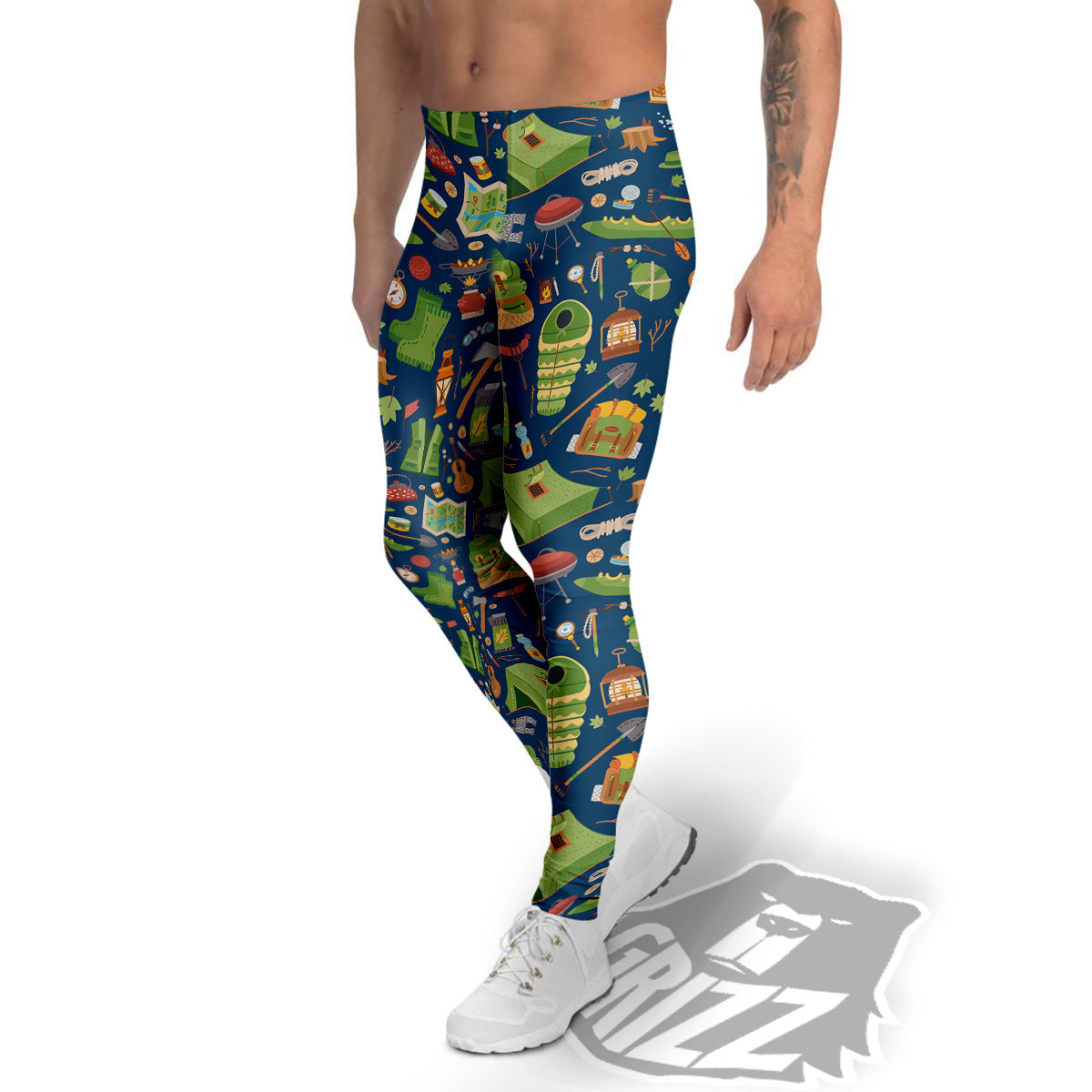 Cute Camping Equipment Print Pattern Men's Leggings-grizzshop