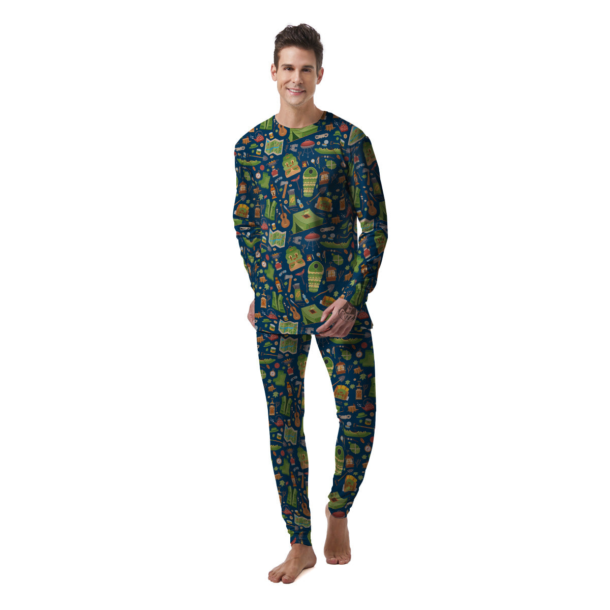 Cute Camping Equipment Print Pattern Men's Pajamas-grizzshop