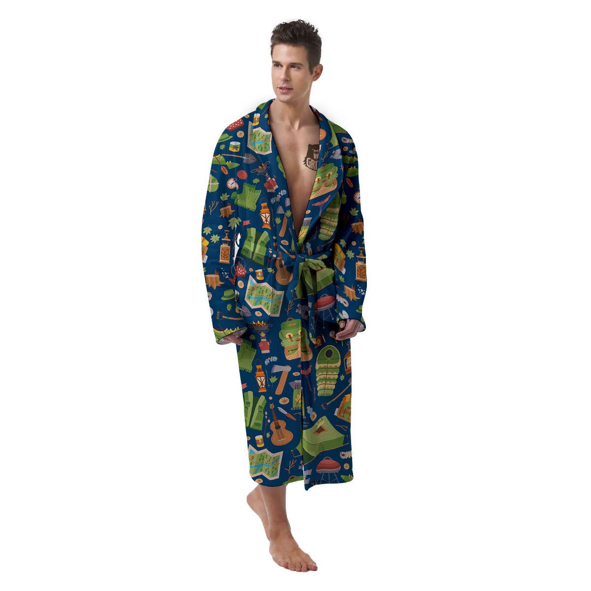 Cute Camping Equipment Print Pattern Men's Robe-grizzshop
