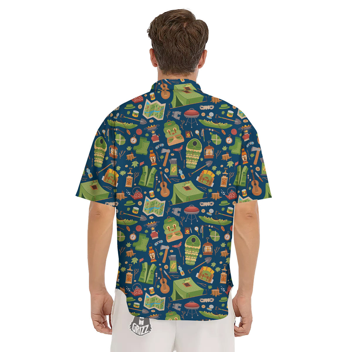 Cute Camping Equipment Print Pattern Men's Short Sleeve Shirts-grizzshop