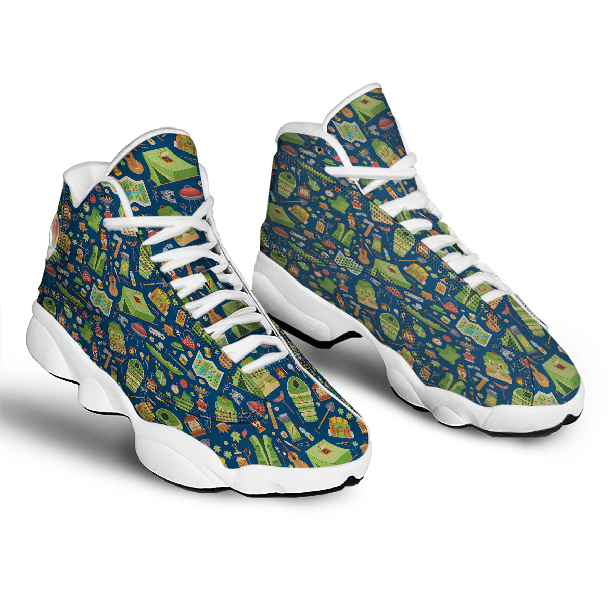 Cute Camping Equipment Print Pattern White Basketball Shoes-grizzshop