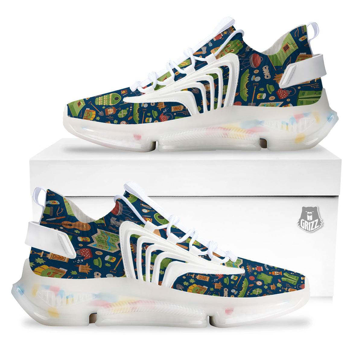 Cute Camping Equipment Print Pattern White Gym Shoes-grizzshop