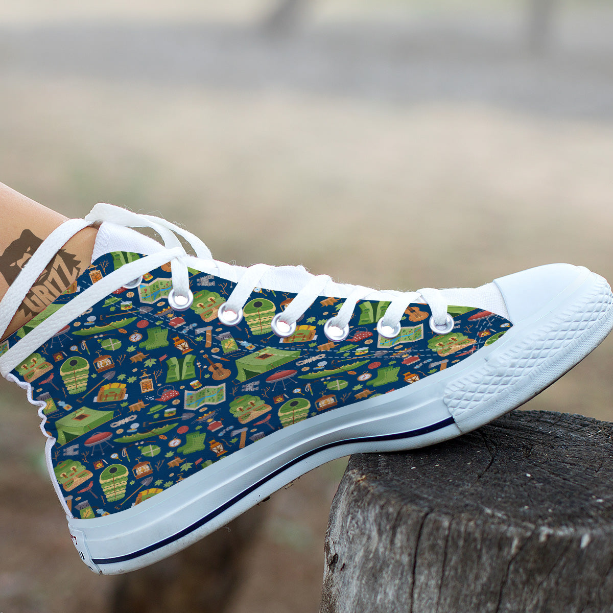 Cute Camping Equipment Print Pattern White High Top Shoes-grizzshop