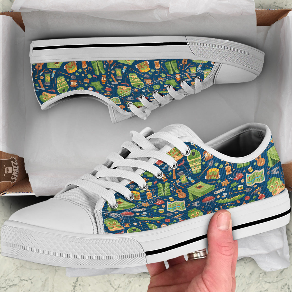 Cute Camping Equipment Print Pattern White Low Top Shoes-grizzshop