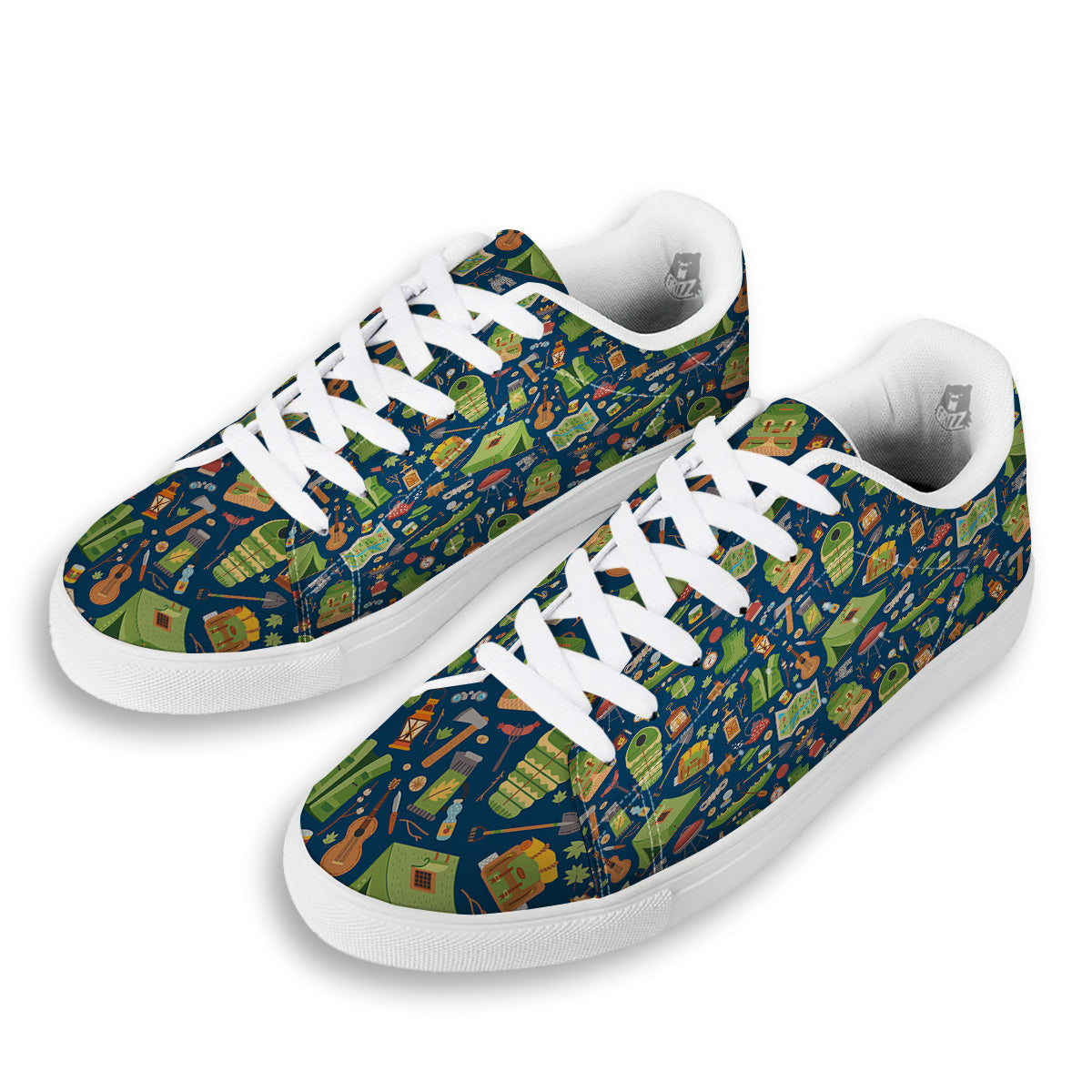 Cute Camping Equipment Print Pattern White Low Top Sneakers-grizzshop