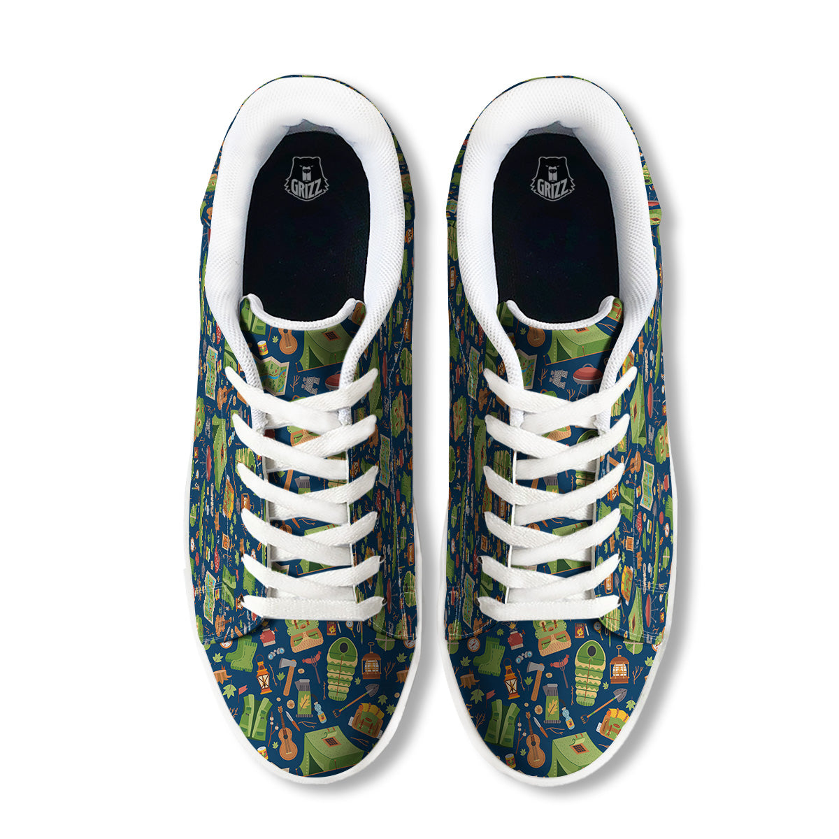 Cute Camping Equipment Print Pattern White Low Top Sneakers-grizzshop