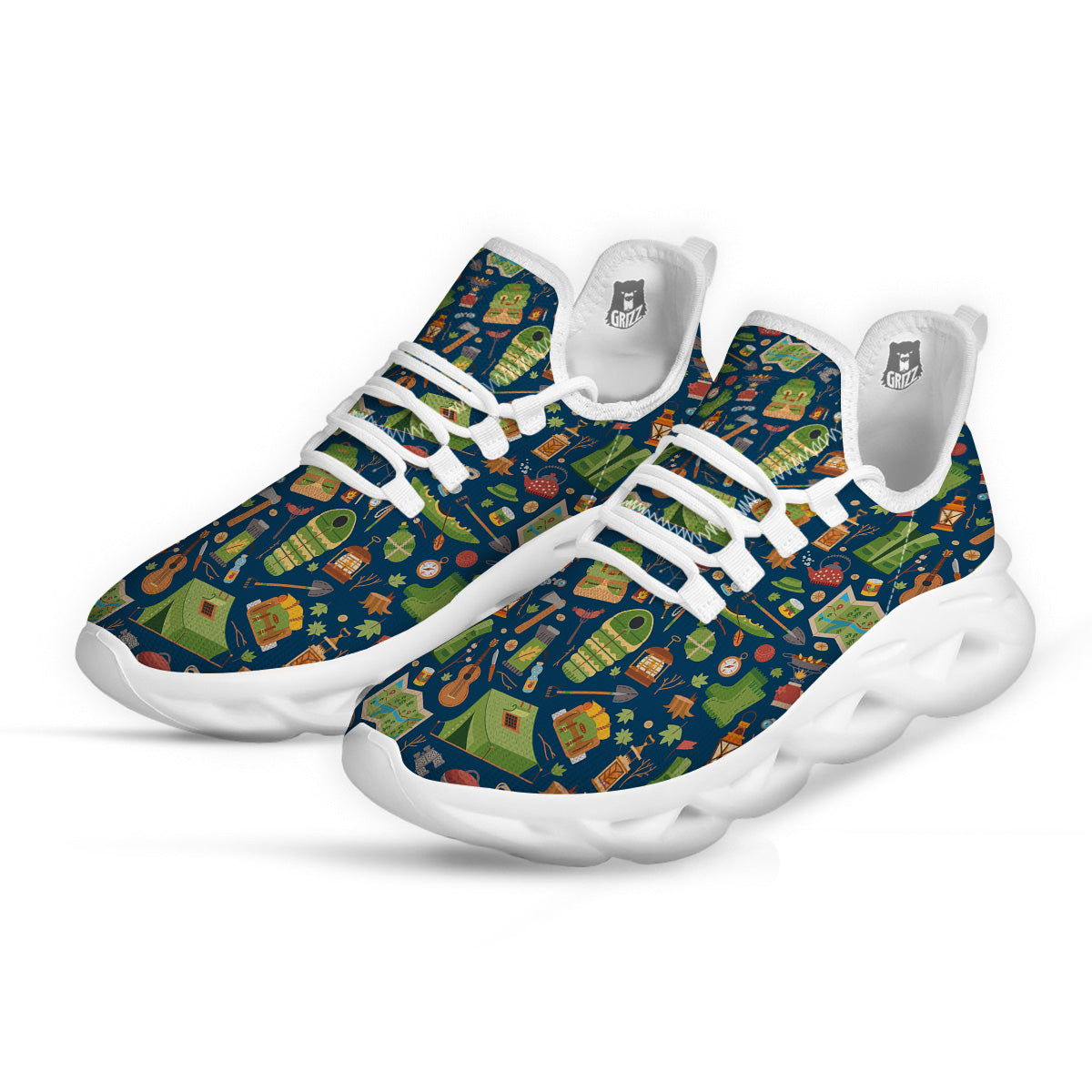 Cute Camping Equipment Print Pattern White Running Shoes-grizzshop