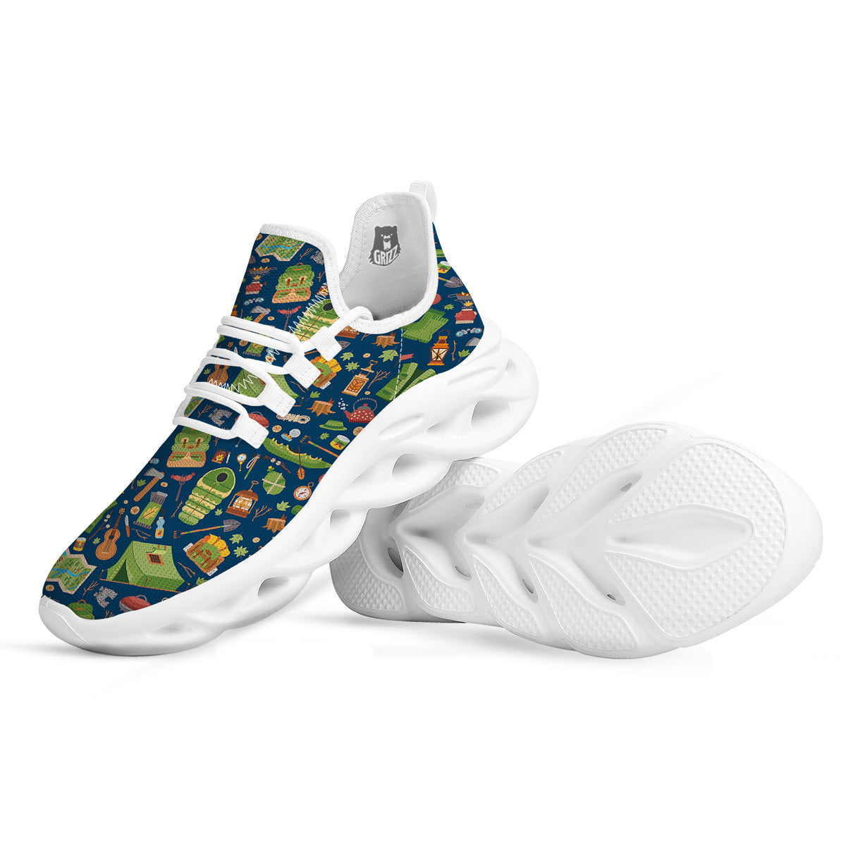 Cute Camping Equipment Print Pattern White Running Shoes-grizzshop