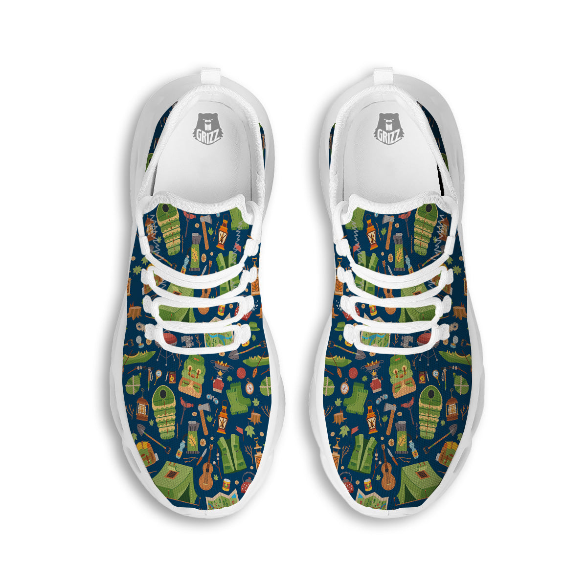 Cute Camping Equipment Print Pattern White Running Shoes-grizzshop
