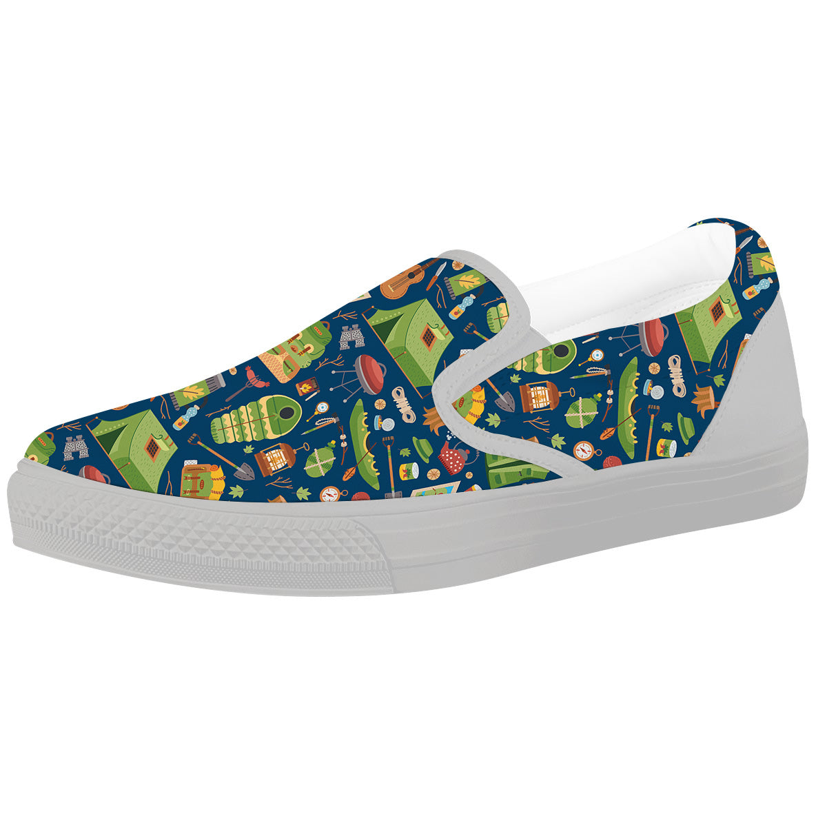 Cute Camping Equipment Print Pattern White Slip On Shoes-grizzshop