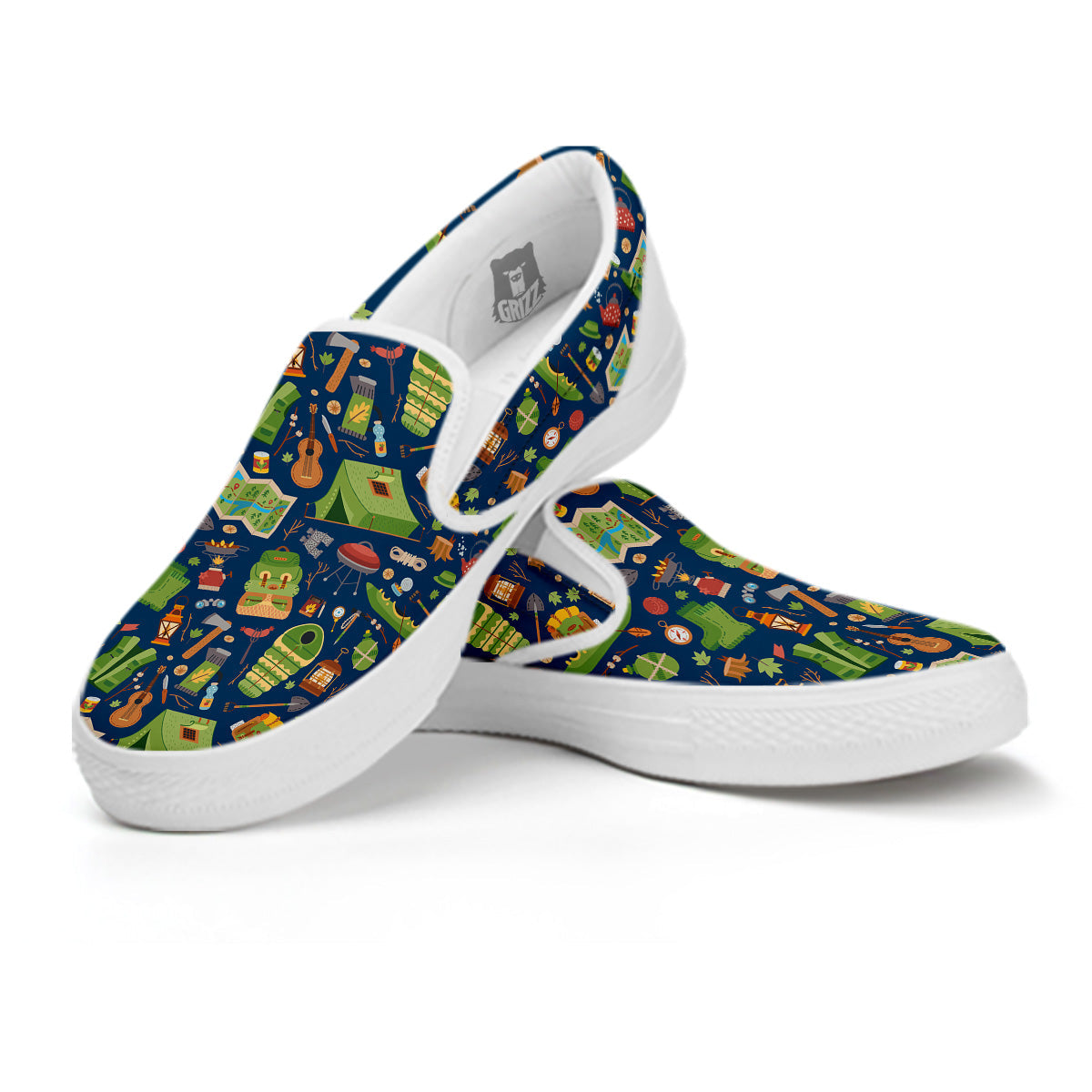 Cute Camping Equipment Print Pattern White Slip On Shoes-grizzshop