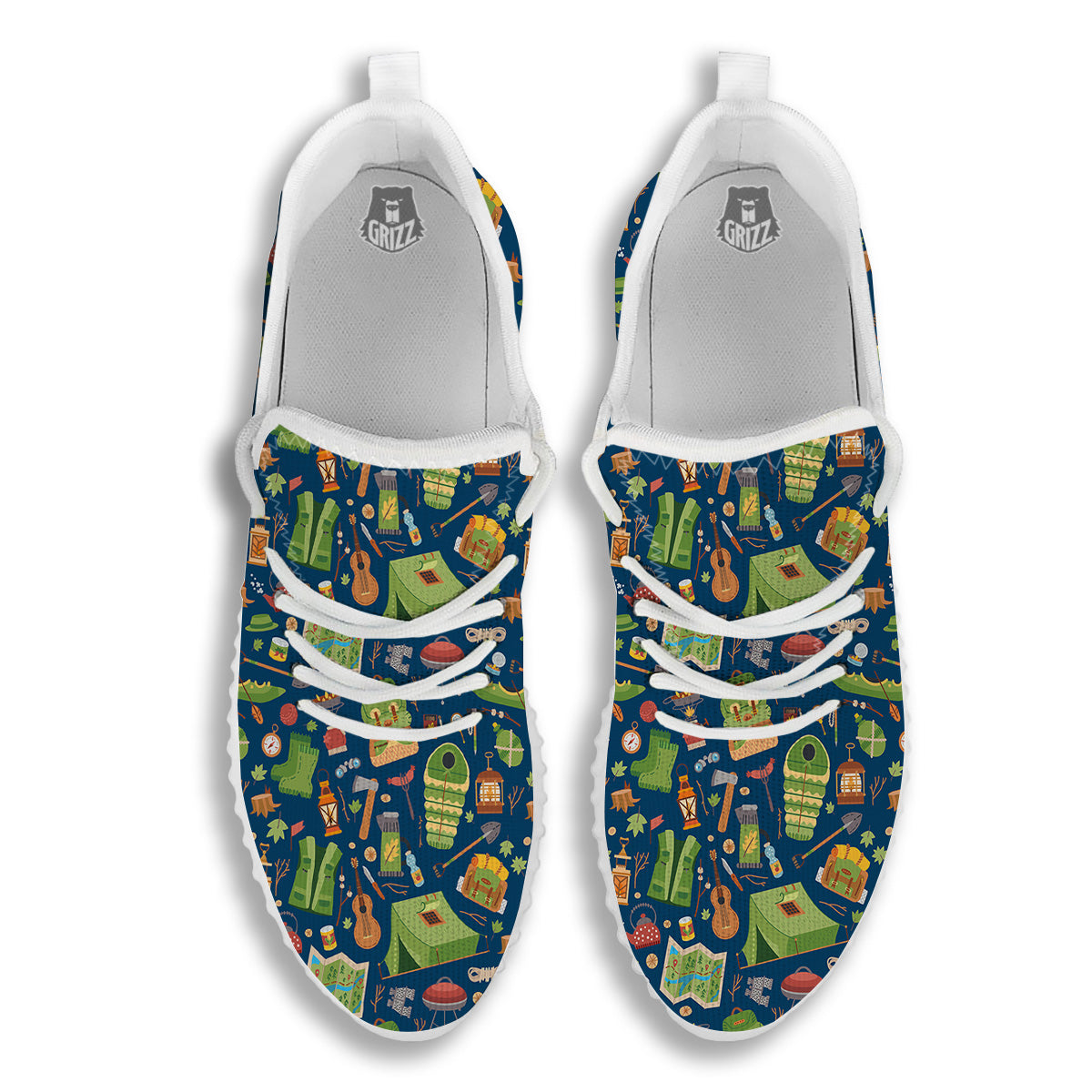 Cute Camping Equipment Print Pattern White Walking Shoes-grizzshop