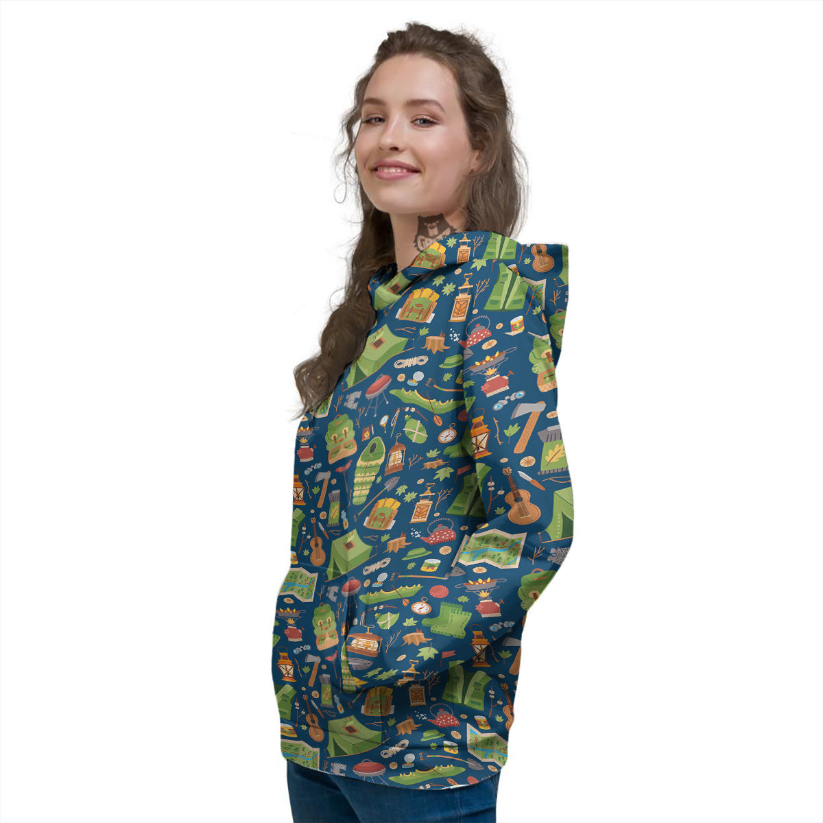 Cute Camping Equipment Print Pattern Women's Hoodie-grizzshop
