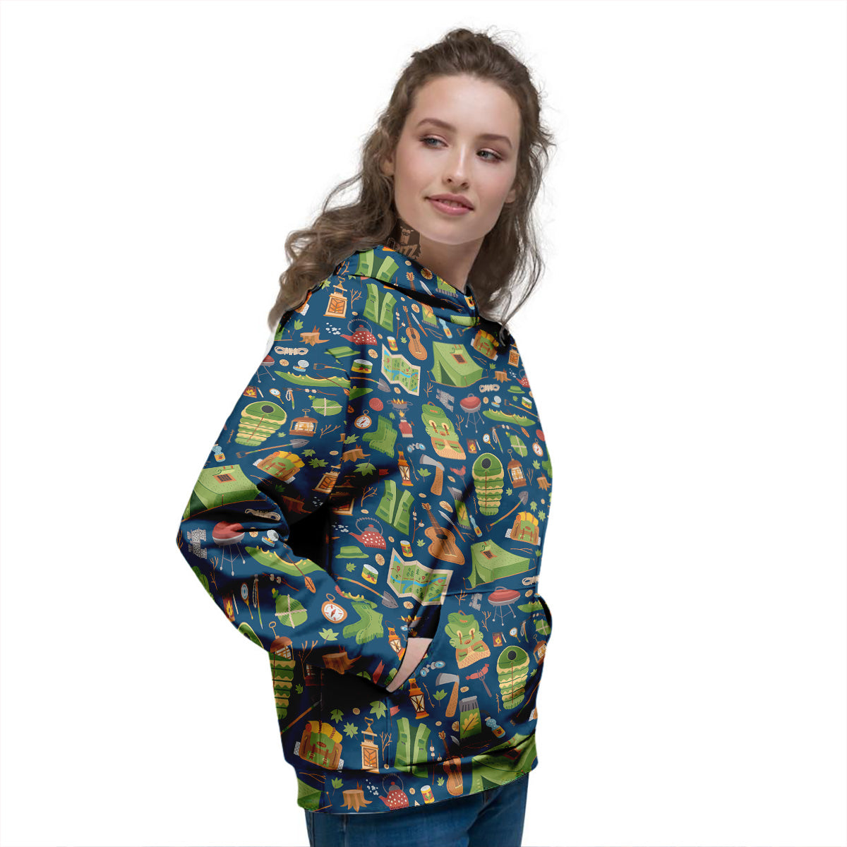 Cute Camping Equipment Print Pattern Women's Hoodie-grizzshop