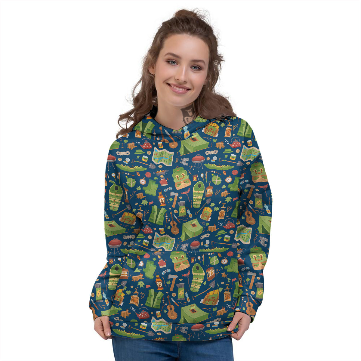 Cute Camping Equipment Print Pattern Women's Hoodie-grizzshop