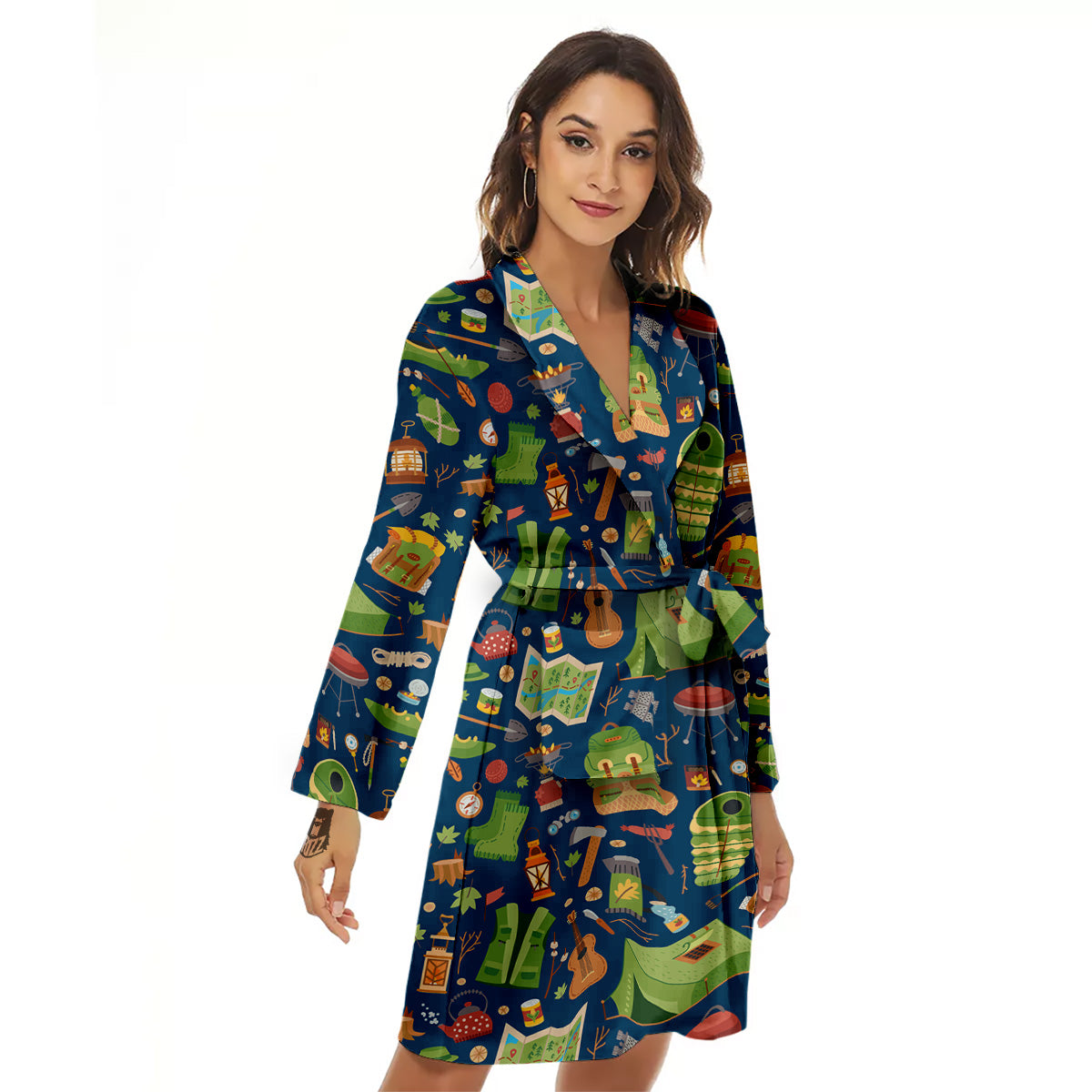 Cute Camping Equipment Print Pattern Women's Robe-grizzshop