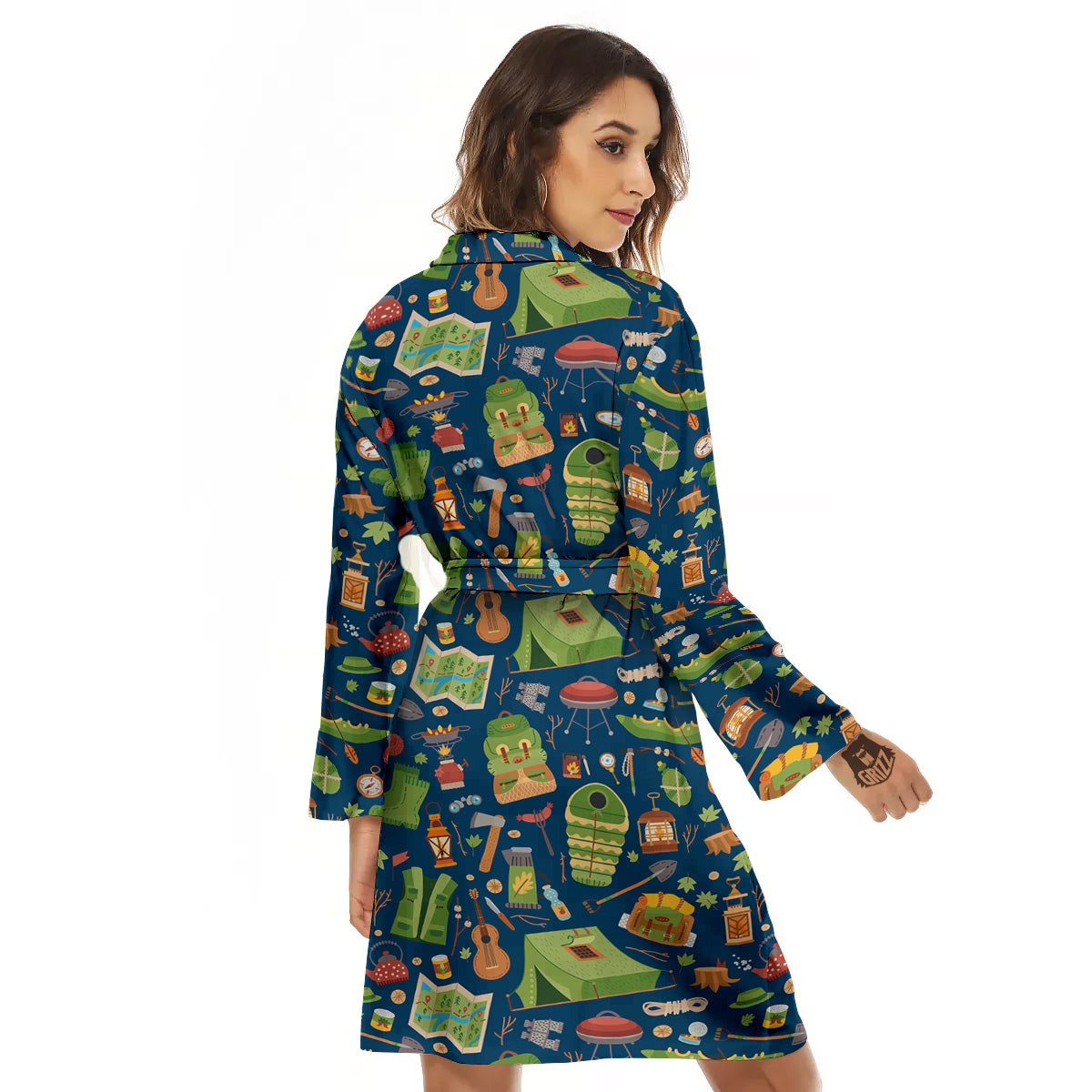 Cute Camping Equipment Print Pattern Women's Robe-grizzshop