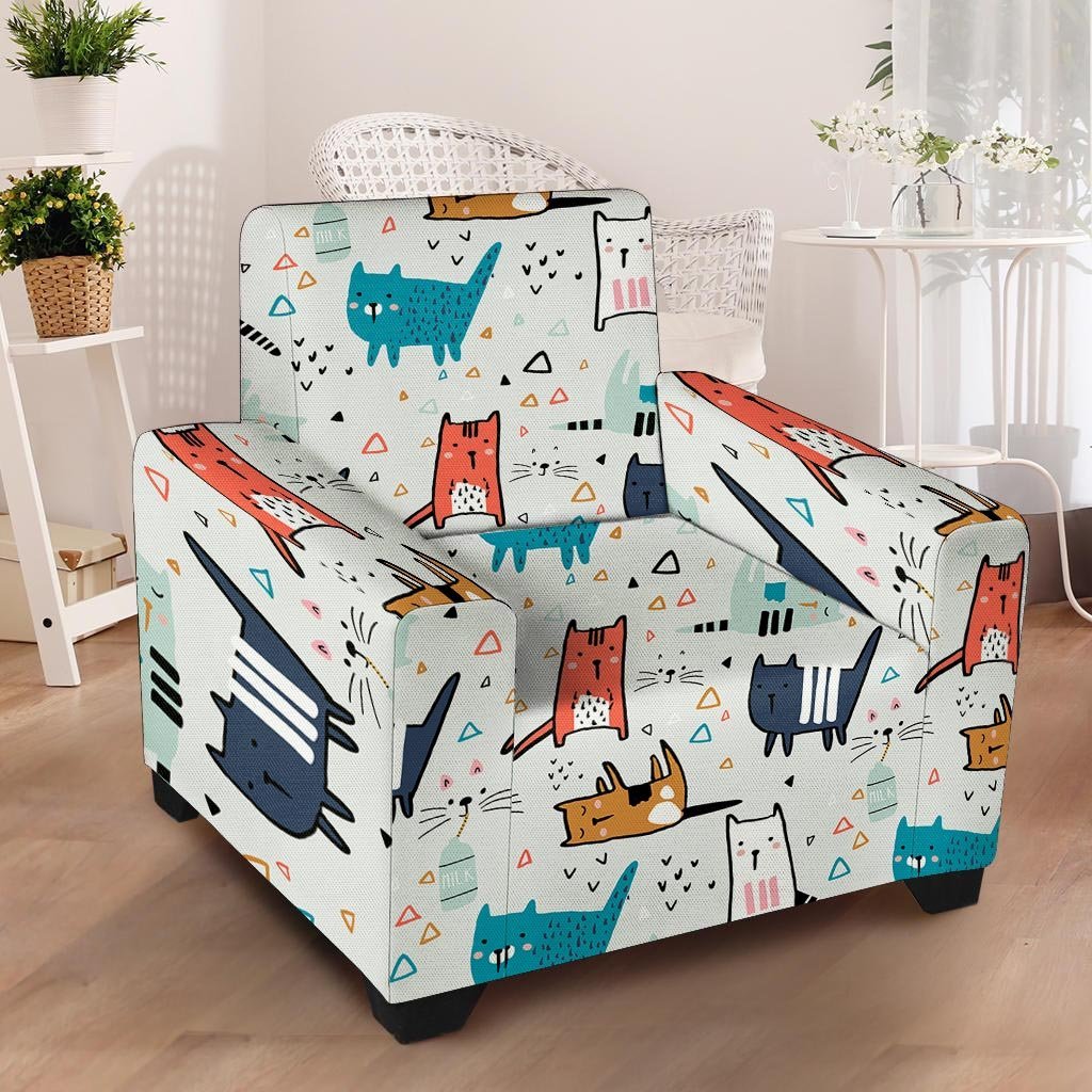 Cute Cartoon Doodle Cat Print Armchair Cover-grizzshop