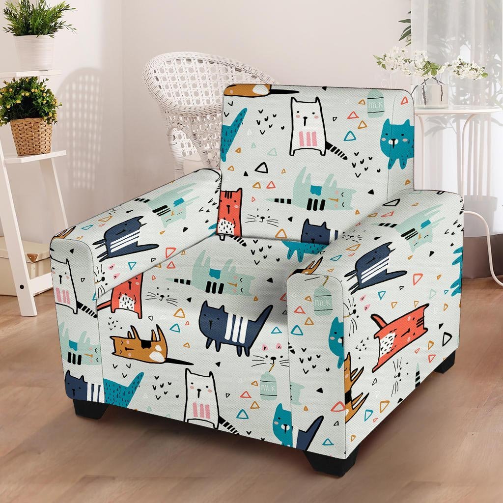 Cute Cartoon Doodle Cat Print Armchair Cover-grizzshop