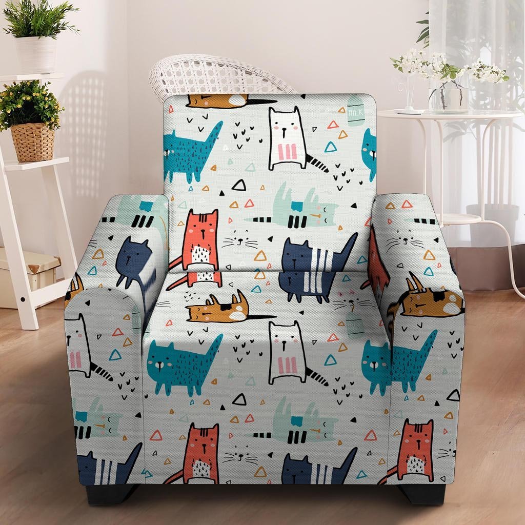 Cute Cartoon Doodle Cat Print Armchair Cover-grizzshop