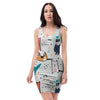 Cute Cartoon Doodle Cat Print Bodycon Dress-grizzshop