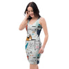 Cute Cartoon Doodle Cat Print Bodycon Dress-grizzshop