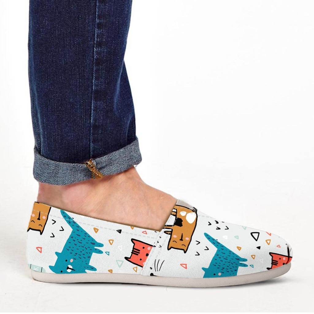 Cute Cartoon Doodle Cat Print Canvas Shoes-grizzshop