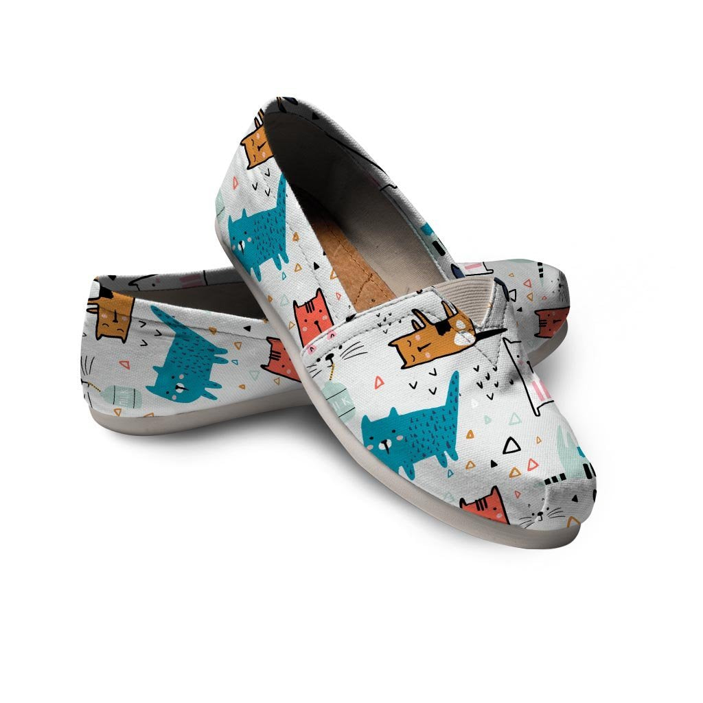 Cute Cartoon Doodle Cat Print Canvas Shoes-grizzshop