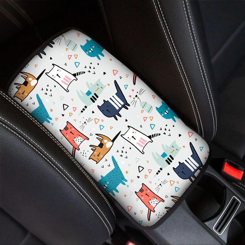 Cute Cartoon Doodle Cat Print Car Console Cover-grizzshop