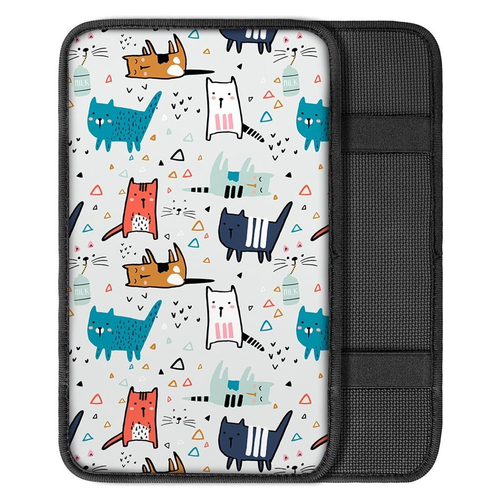 Cute Cartoon Doodle Cat Print Car Console Cover-grizzshop