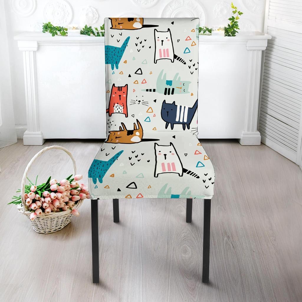 Cute Cartoon Doodle Cat Print Chair Cover-grizzshop