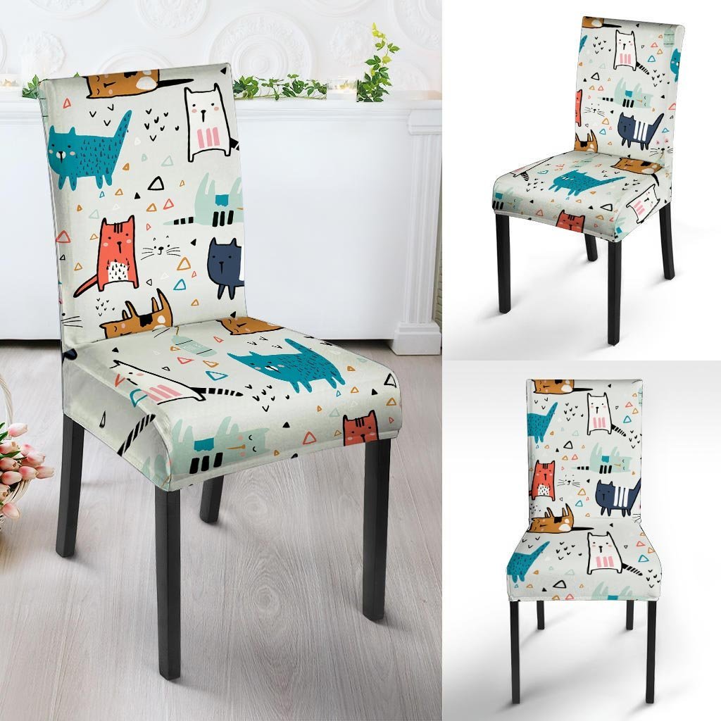 Cute Cartoon Doodle Cat Print Chair Cover-grizzshop