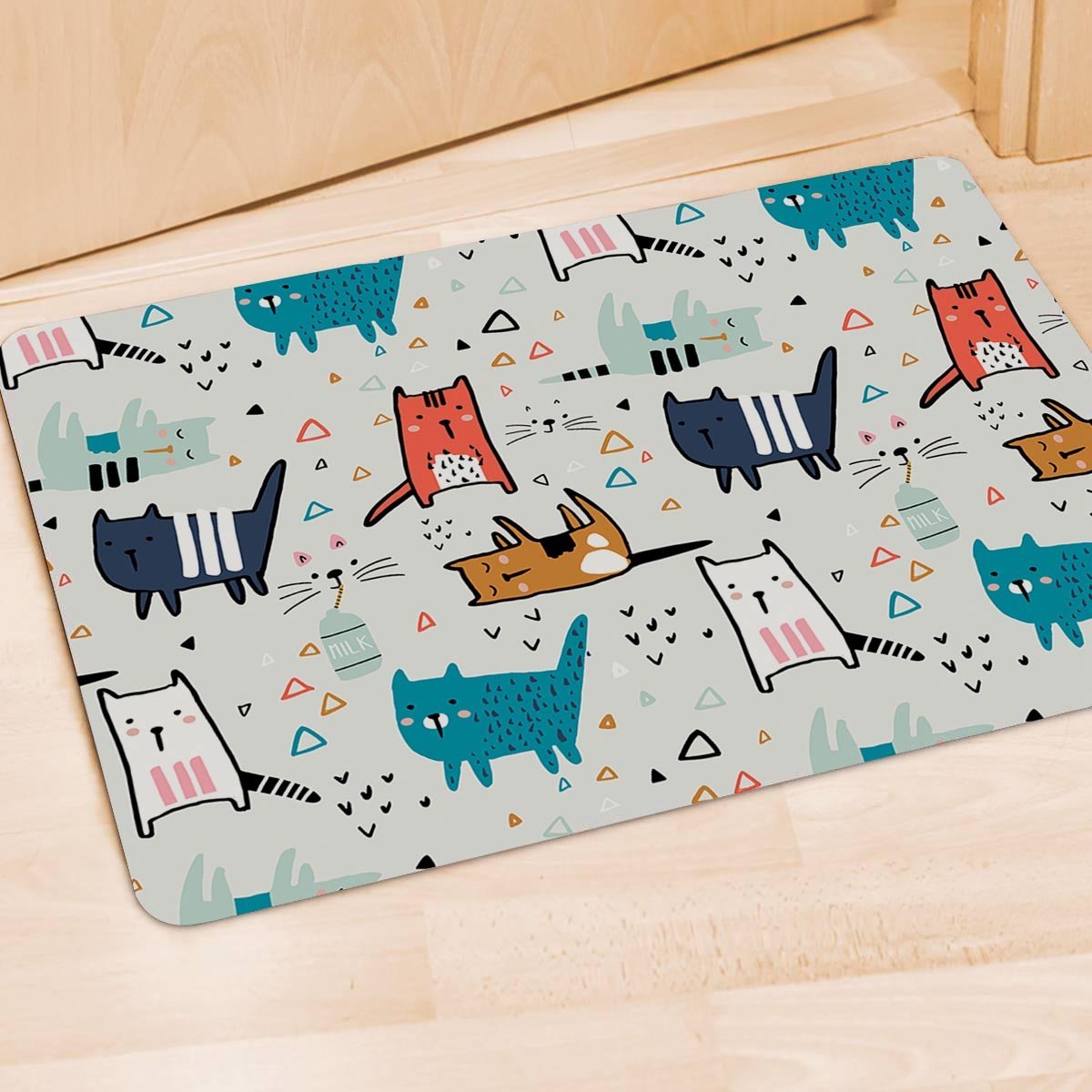 Cute Cartoon Doodle Cat Print Door Mat-grizzshop