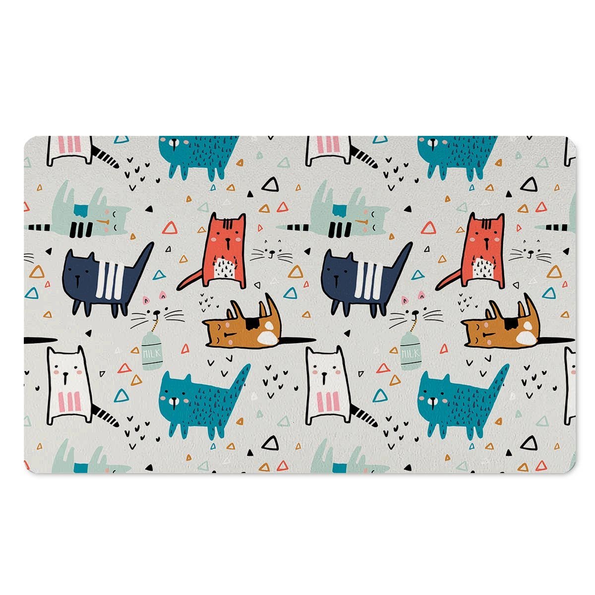 Cute Cartoon Doodle Cat Print Door Mat-grizzshop